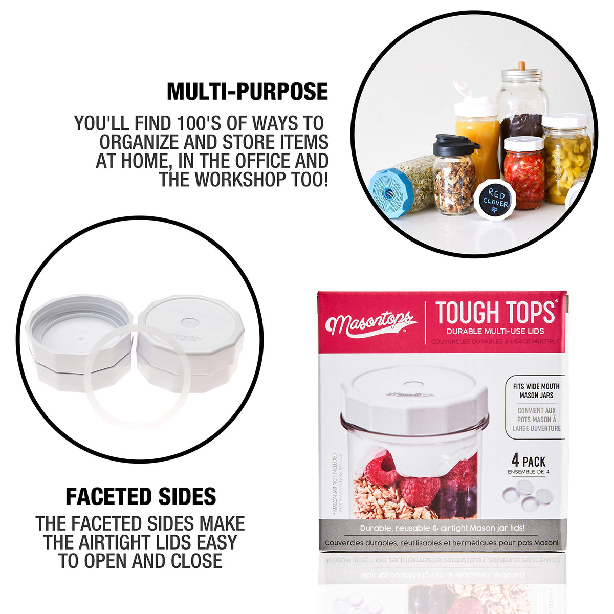 Masontops Tough Tops lid is dishwasher-safe for easy cleanup and reuse.