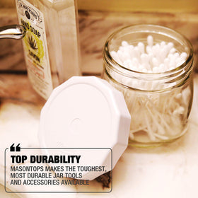 Masontops Tough Tops provide a leakproof seal for pantry, kitchen, and workshop storage.