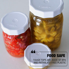 Masontops Tough Tops rust- and warp-resistant lids for long-lasting use.