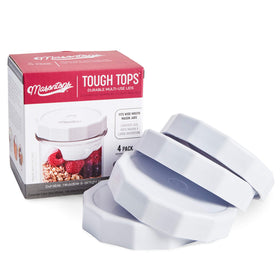 Masontops Tough Tops wide-mouth lid seal keeps Ball jars leakproof for liquids.