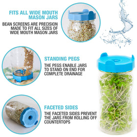Masontops wide-mouth-jar-strainer-lid promotes airflow and steady sprouting.