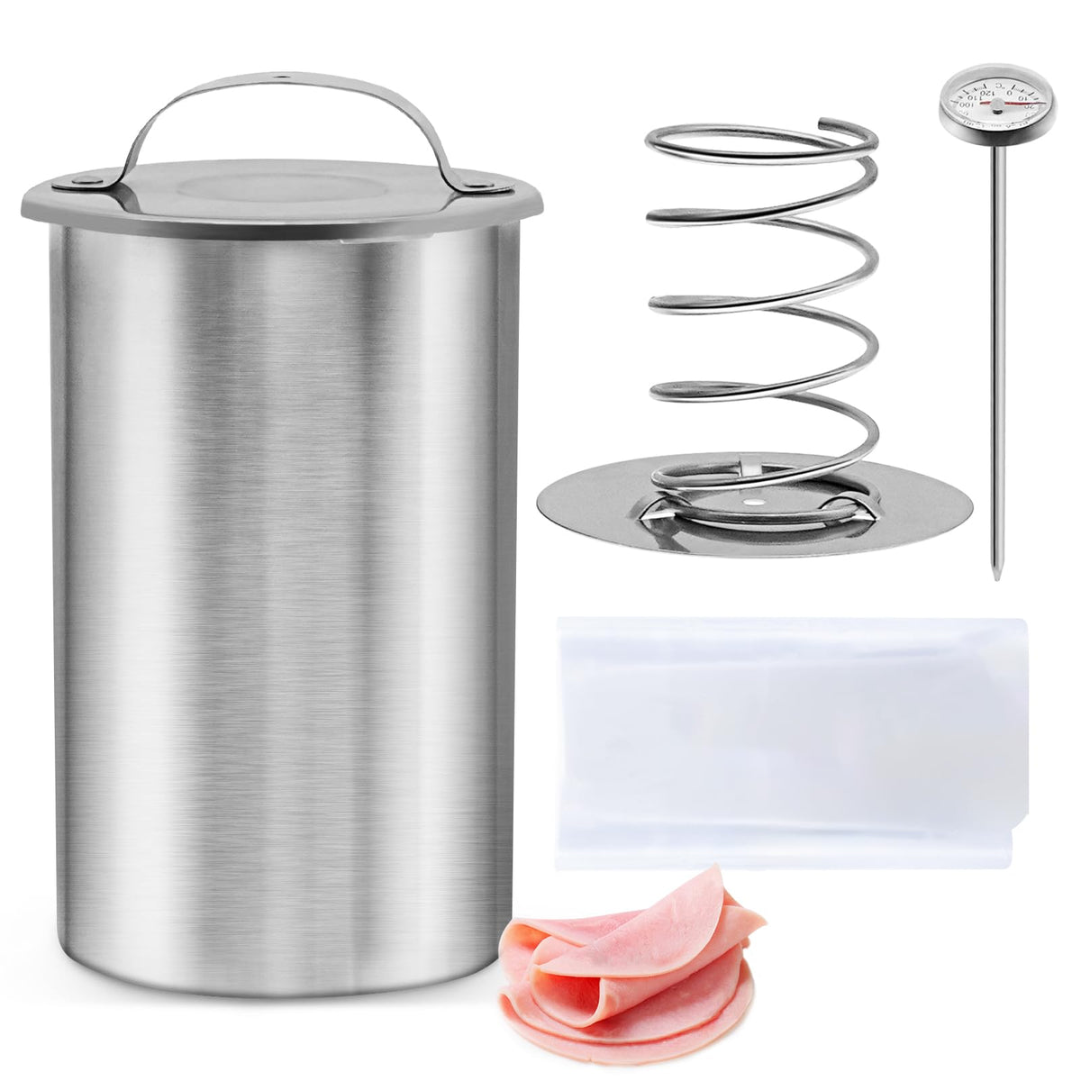 MASTER FENG meat press mold assembly for compact, even-weight deli meat.