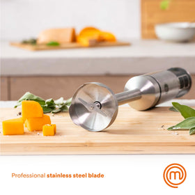 MasterChef handheld blender in use delivering smooth soups.