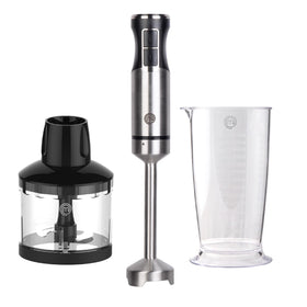 MasterChef immersion blender in stainless steel with blending blade for silky smoothies.