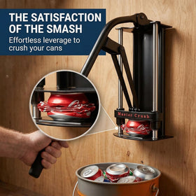MasterCrush lever-action handle delivers smooth crushing for cans and bottles.