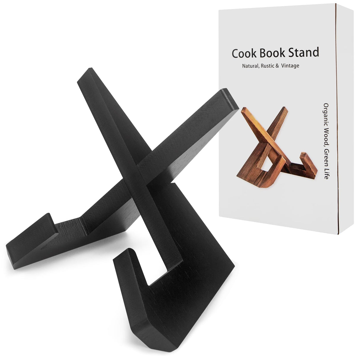 masteymoh rustic black cookbook stand on the counter for easy recipe viewing