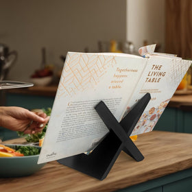 masteymoh rustic black cookbook stand with tablet for recipe viewing