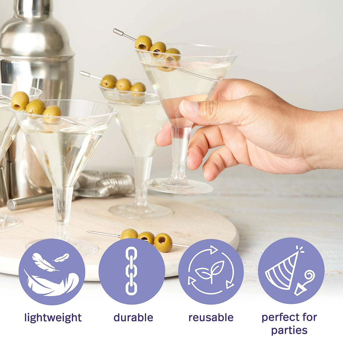 Matana 48 martini glasses in outdoor party setting for alfresco entertaining.
