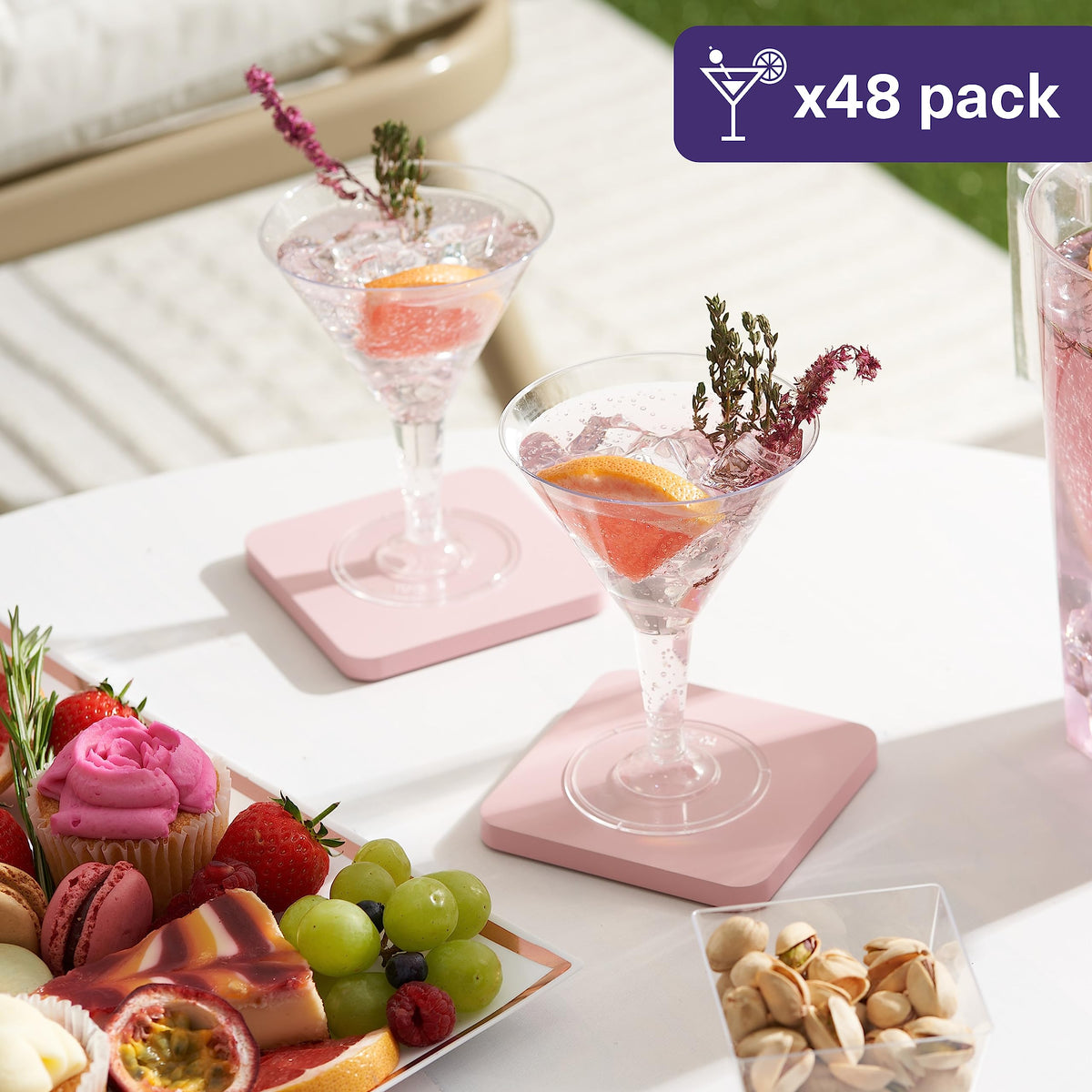 Matana 48 martini glasses stacked for easy storage and transport.