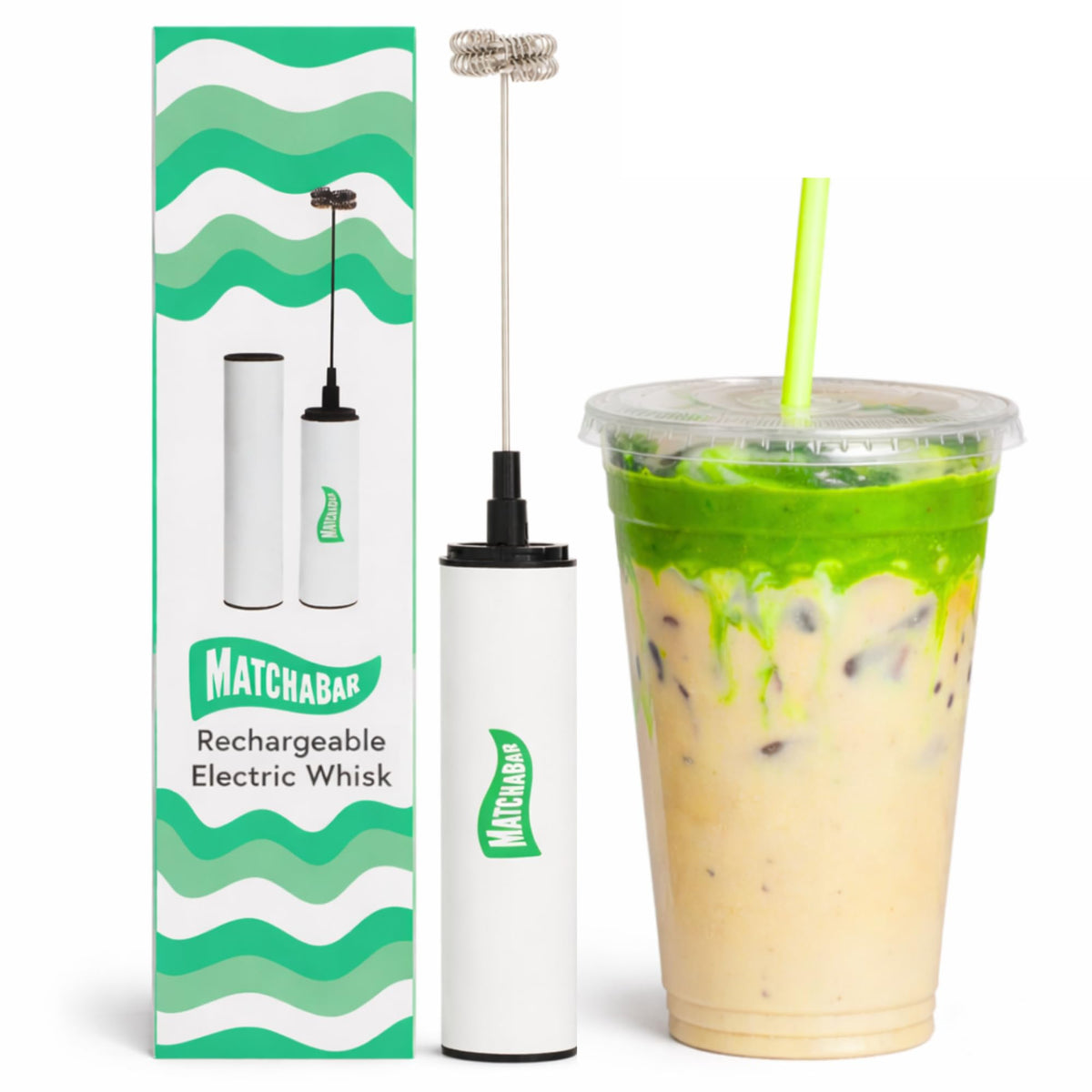 MATCHABAR electric milk frother stainless steel in action for silky latte foam.