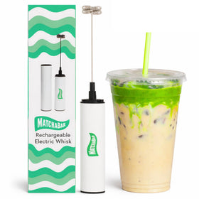 MATCHABAR electric milk frother stainless steel in action for silky latte foam.