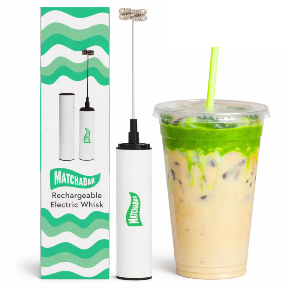 MATCHABAR electric milk frother stainless steel in action for silky latte foam.