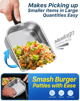 Matchwaves Griddle Scoop raised edges lock in food while scooping.
