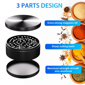 Matoolser spice grinder features zinc alloy construction for daily kitchen tasks.