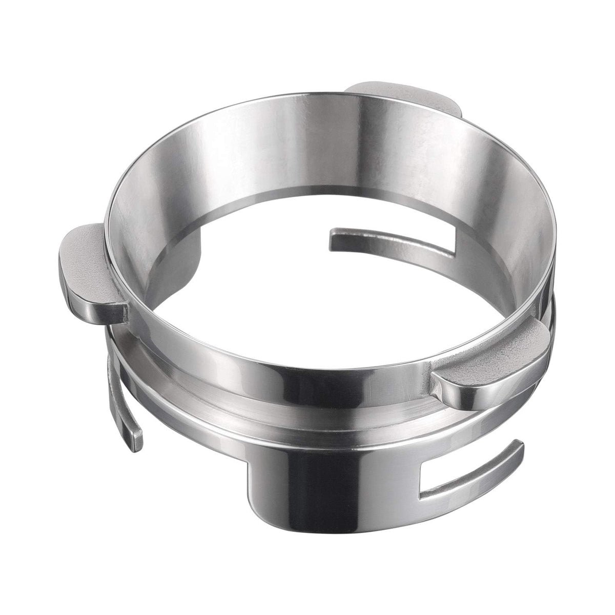 MATOW 54mm dosing funnel with trigger, top view, spill-free grinding.