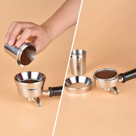 MATOW dosing funnel on a 58mm portafilter during use