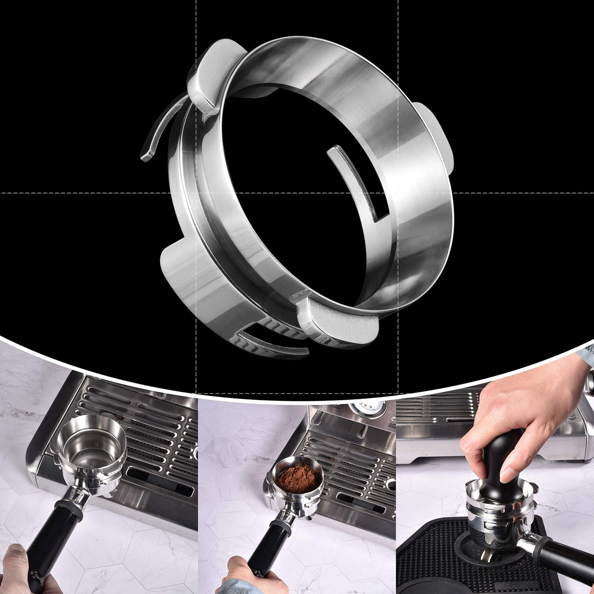 MATOW funnel prevents mess during grinding for cleaner countertops.