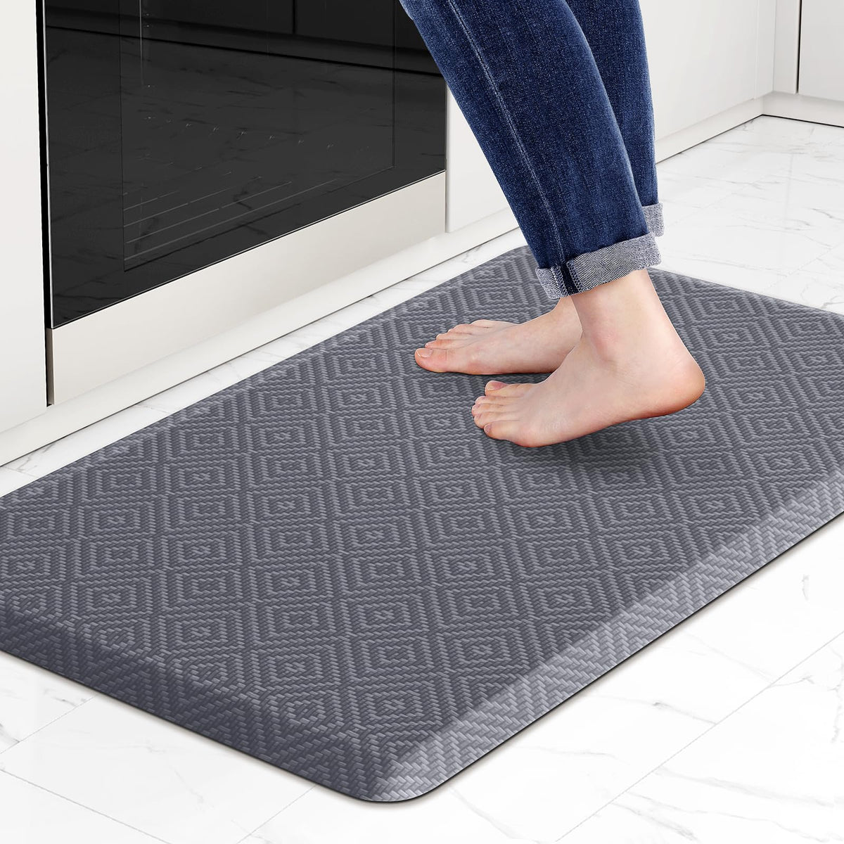 Mattitude cushioned kitchen mat for long standing comfort in the kitchen
