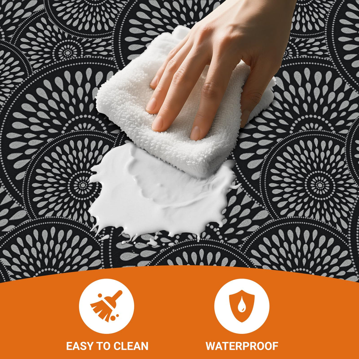 Mattitude Kitchen Mat demonstrates easy-clean, stain-resistant texture