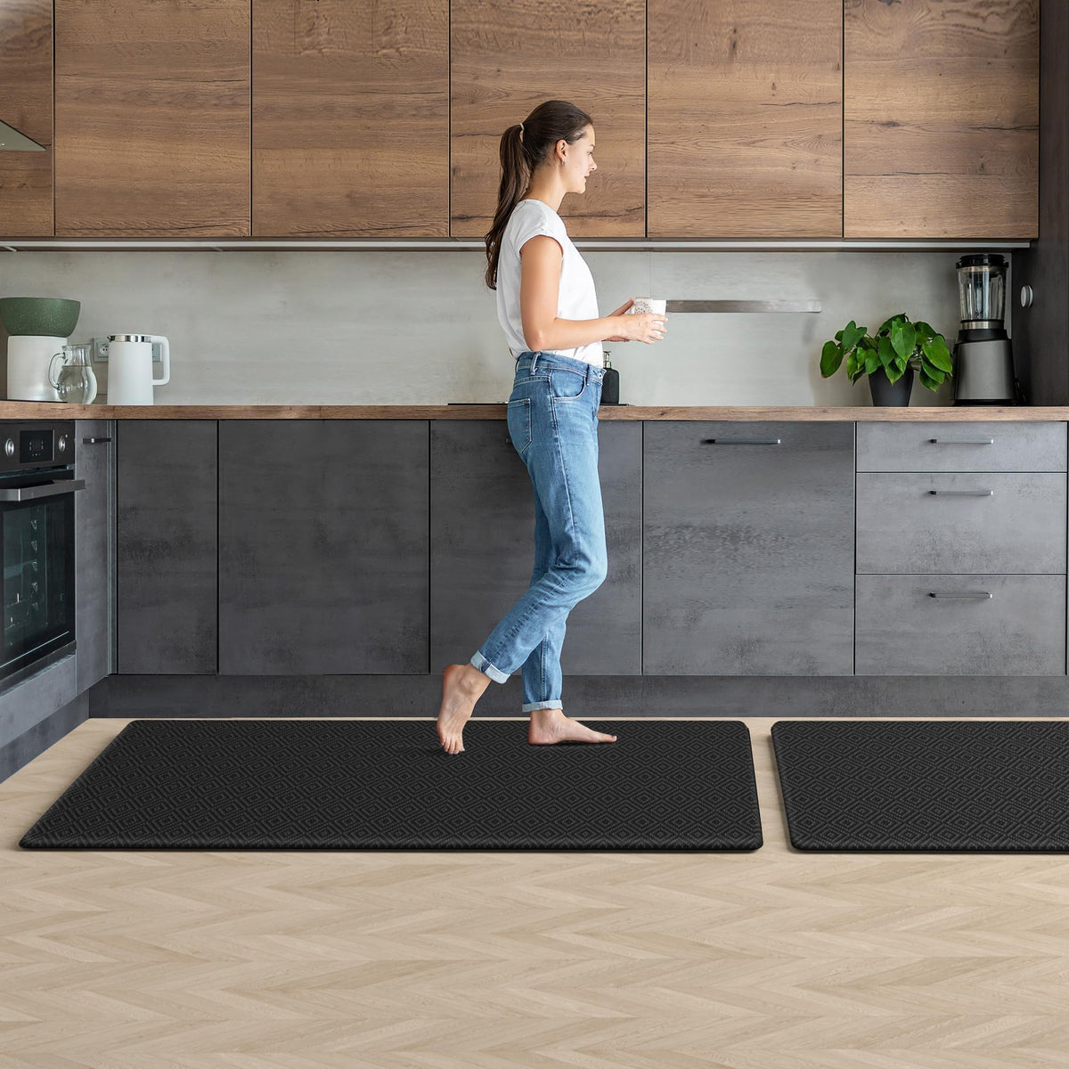 Mattitude kitchen mat positioned in front of sink for standing tasks