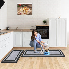 Black and gray colorway of Mattitude mats complements modern kitchen decor.
