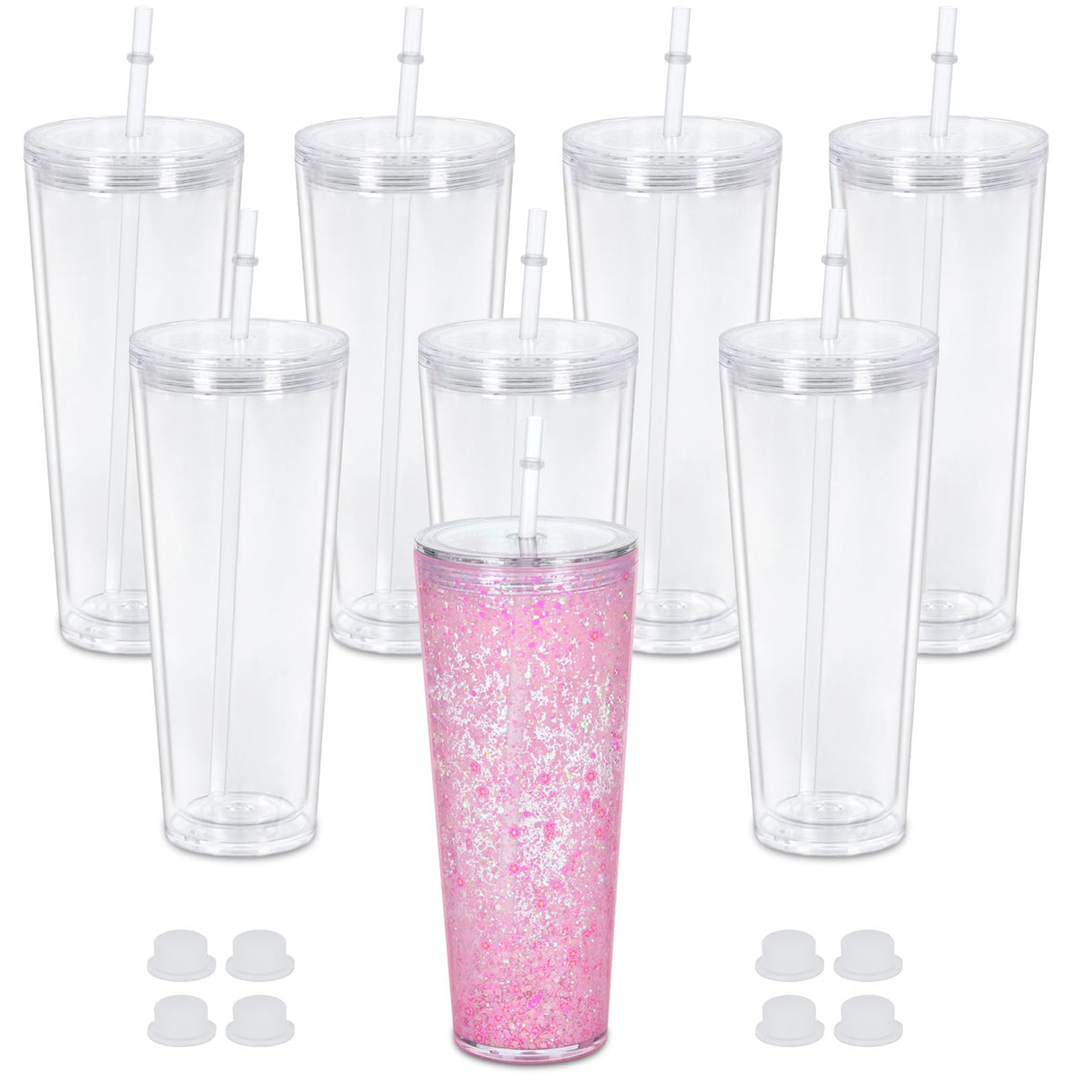 Maucircol 24oz acrylic snowglobe tumbler front view for fun DIY glitter cups