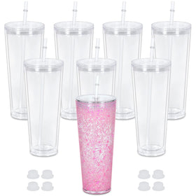 Maucircol 24oz acrylic snowglobe tumbler front view for fun DIY glitter cups