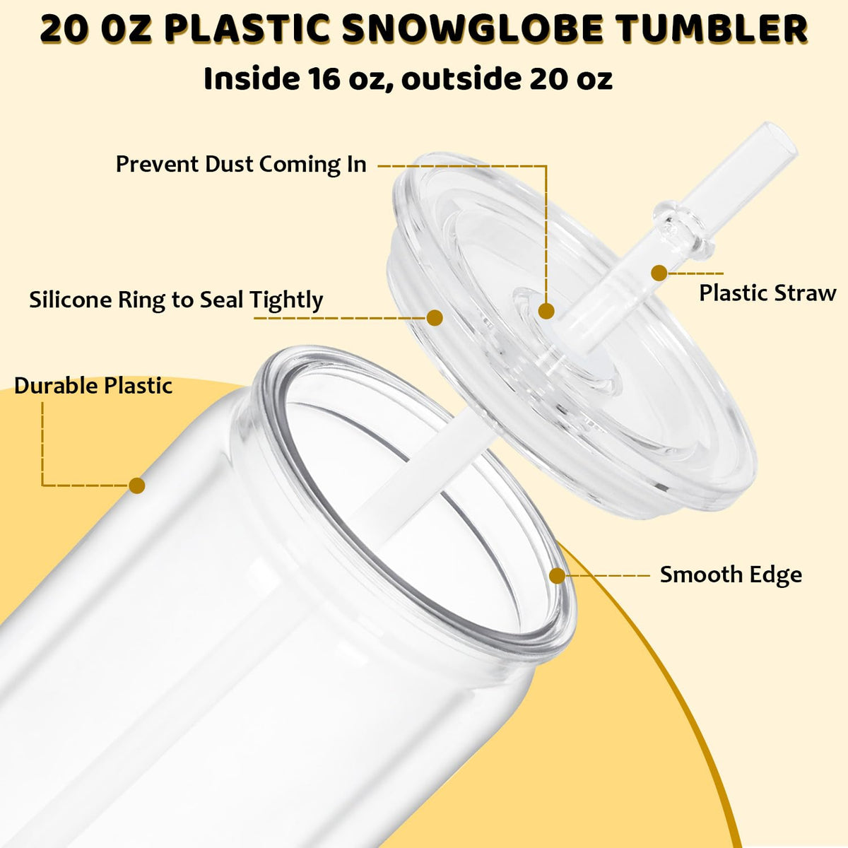Maucircol acrylic snowglobe tumbler with clear lid for secure use