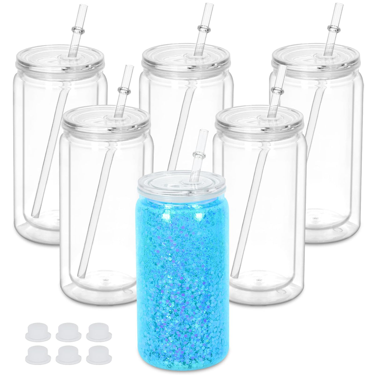 Maucircol 16oz snowglobe tumbler with pre-drilled hole for glitter customization