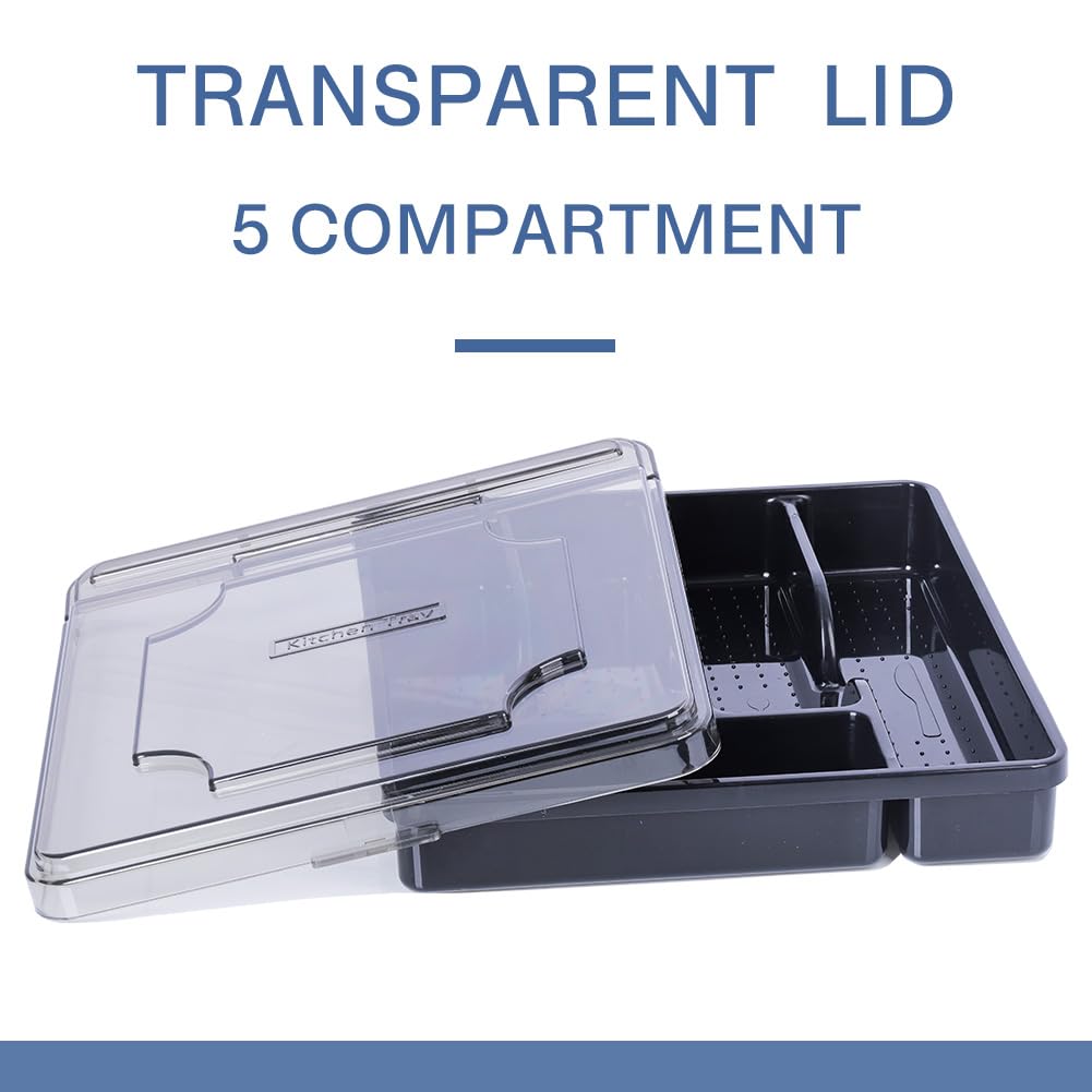 Maulehua silverware organizer with lid, interior compartments for easy access.