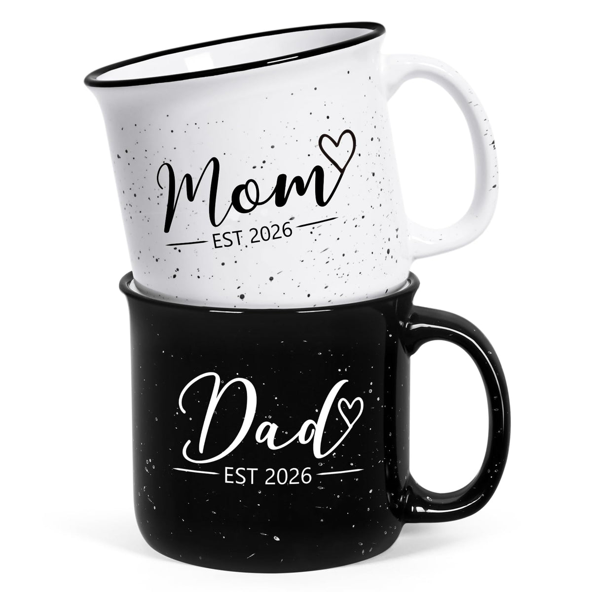 Maustic Mom and Dad Mugs est 2026 displayed with enamel look for daily use
