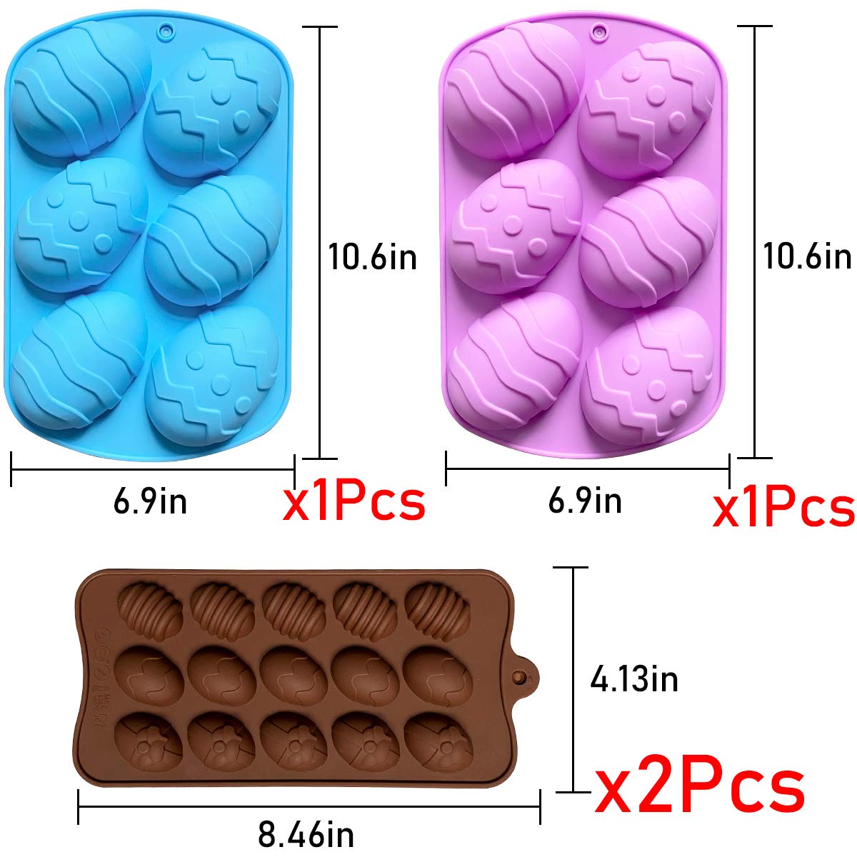 Mauts-inus small and large egg molds illustrate five patterns for creative eggs.