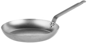Mauviel M'Steel 11-inch pan with iron handle, even heat for browning.