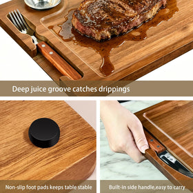 MAVOTER acacia wood serving board with ramekins for condiments