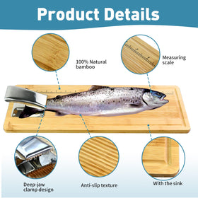 MAVOTER bamboo fillet board – deep-jaw clamp holds fish steady