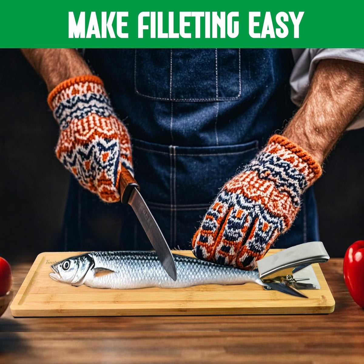 MAVOTER included fillet knife ready for clean, precise cuts.