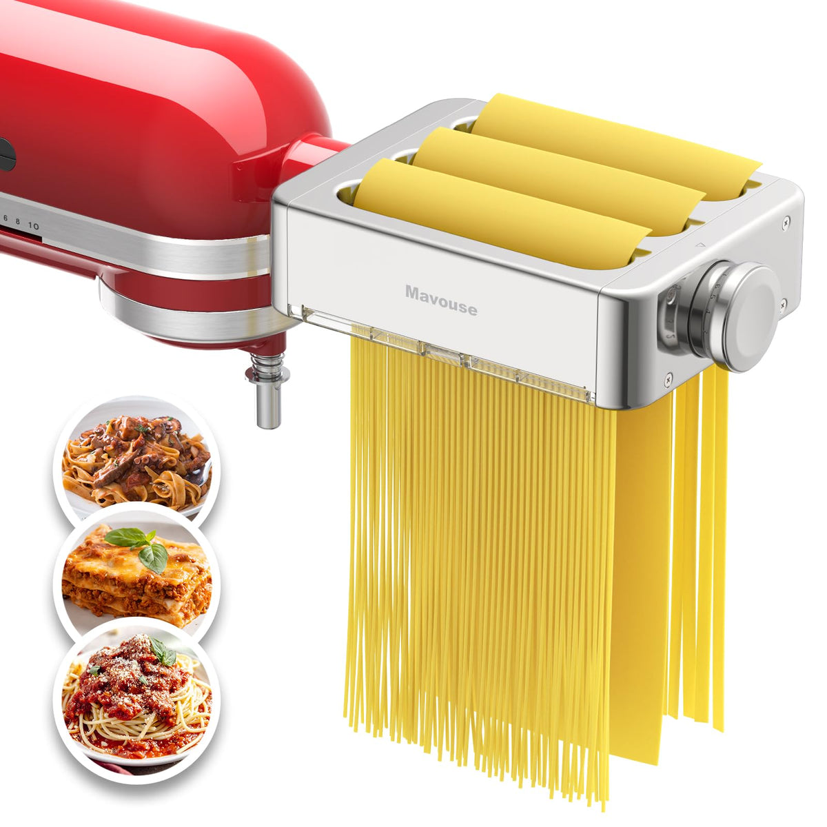 Mavouse all-metal pasta roller attachment for KitchenAid delivers smooth dough sheets