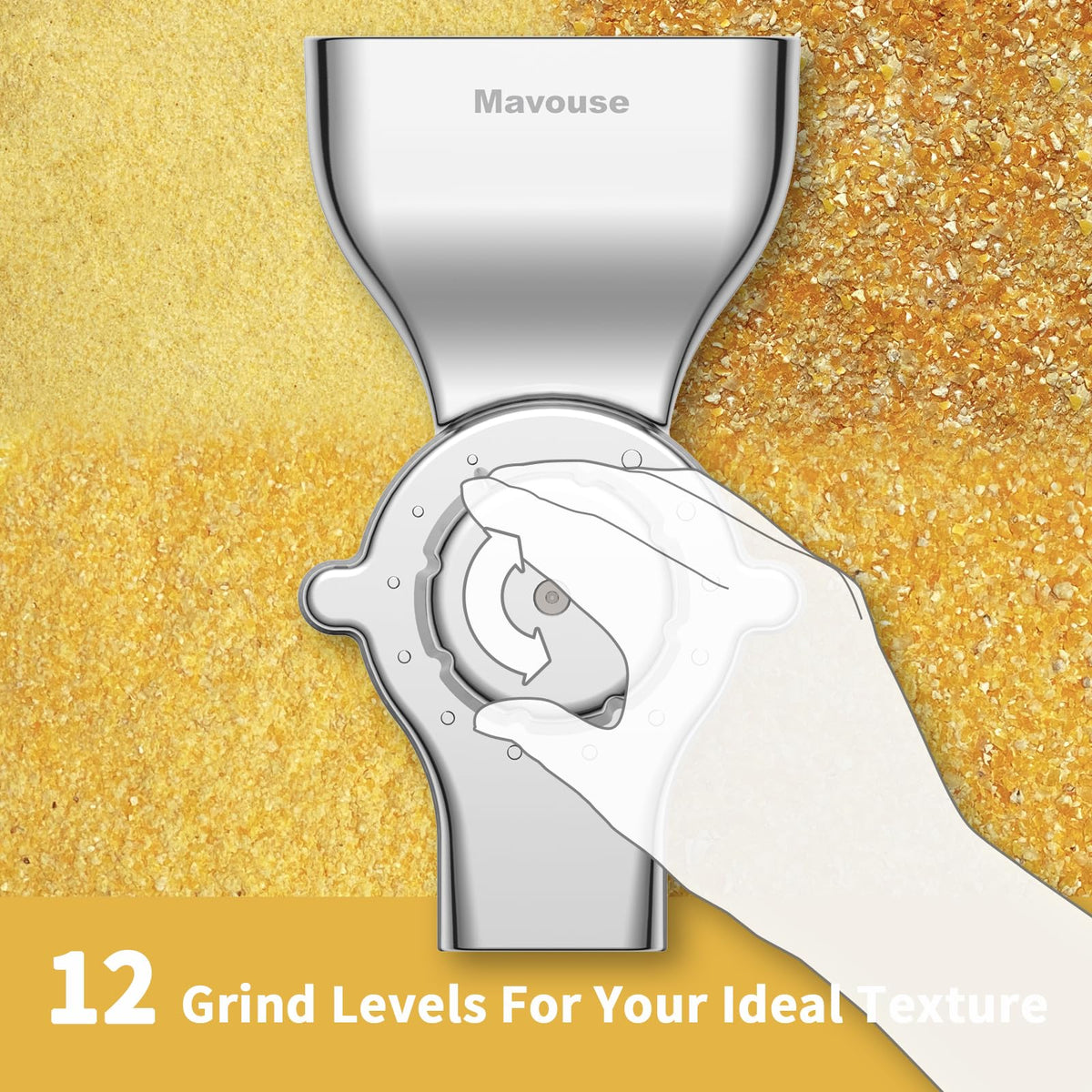 Mavouse grain mill attachment mills multiple grains for home milling versatility.
