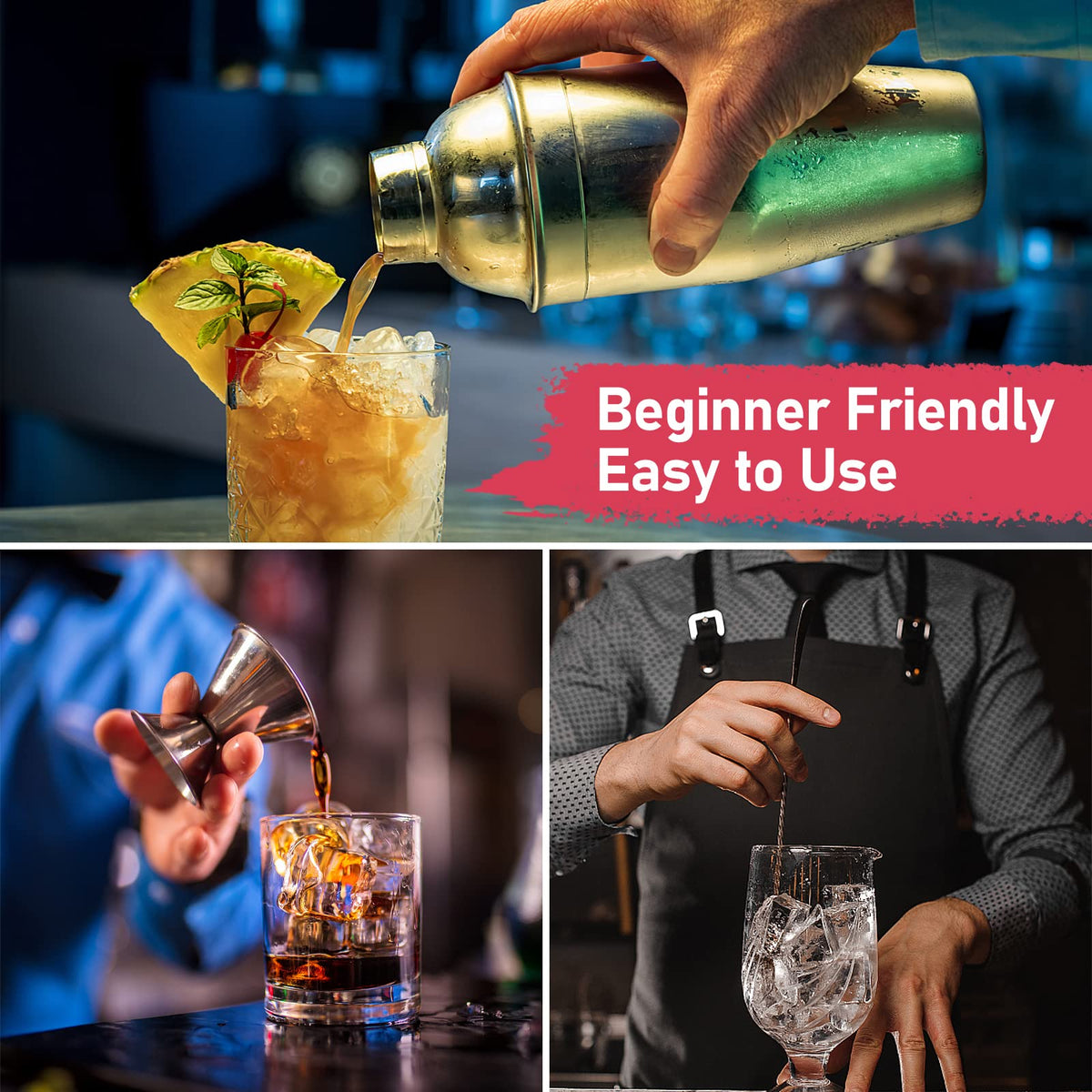 Mawisek measuring jigger ensures precise 1oz and 1/2oz pours.
