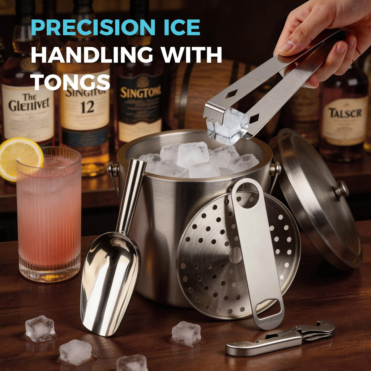 Mawisek removable strainer for tidy ice serving