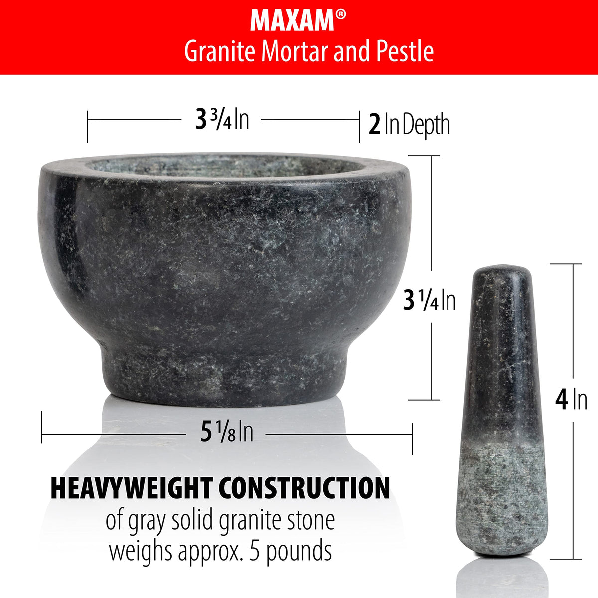 Maxam granite mortar and pestle demonstrates durable construction for daily grinding tasks
