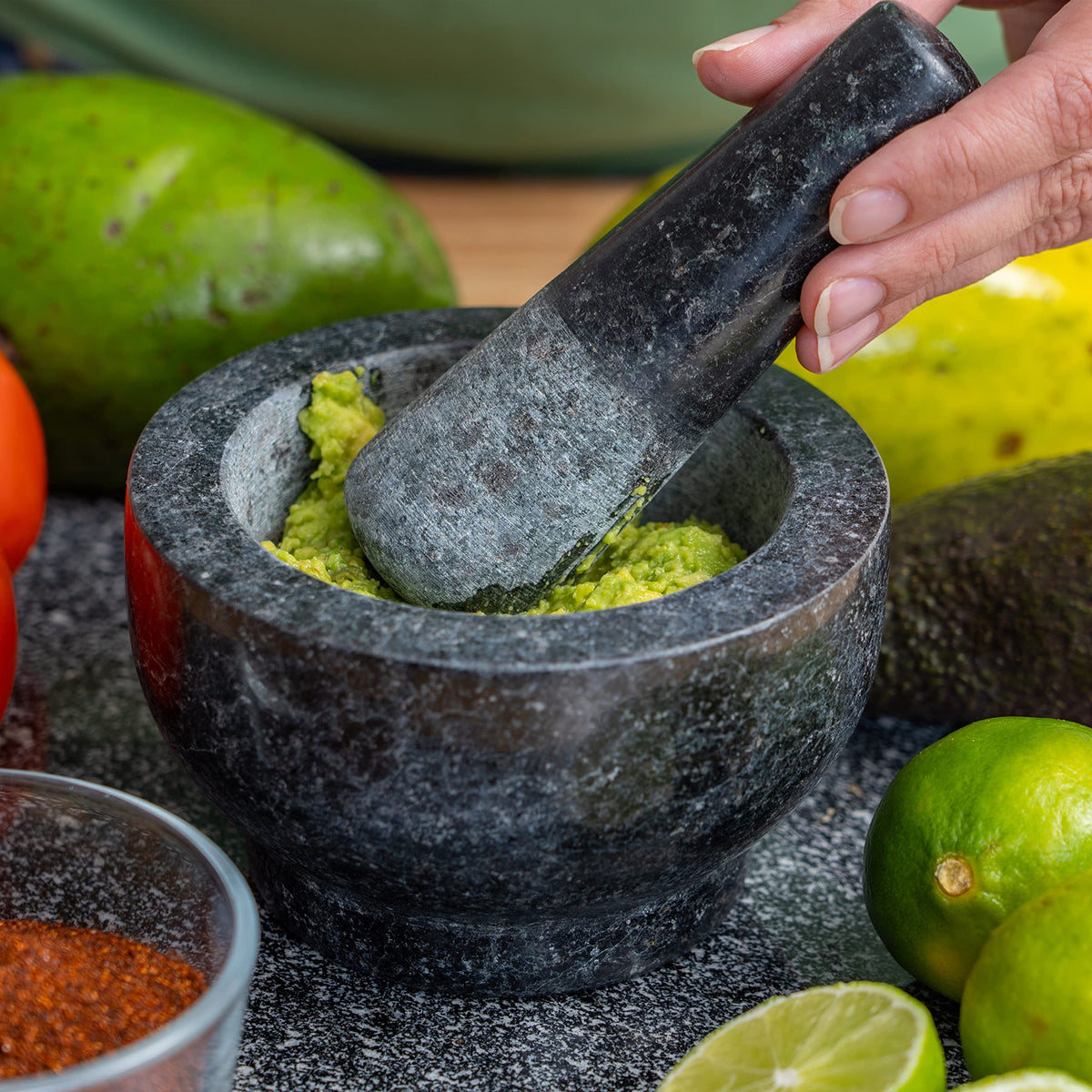 Maxam granite mortar and pestle ready for guacamole and dressings