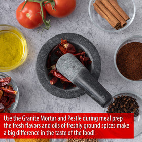 Maxam stone bowl shows resilient granite finish for herbs and spices