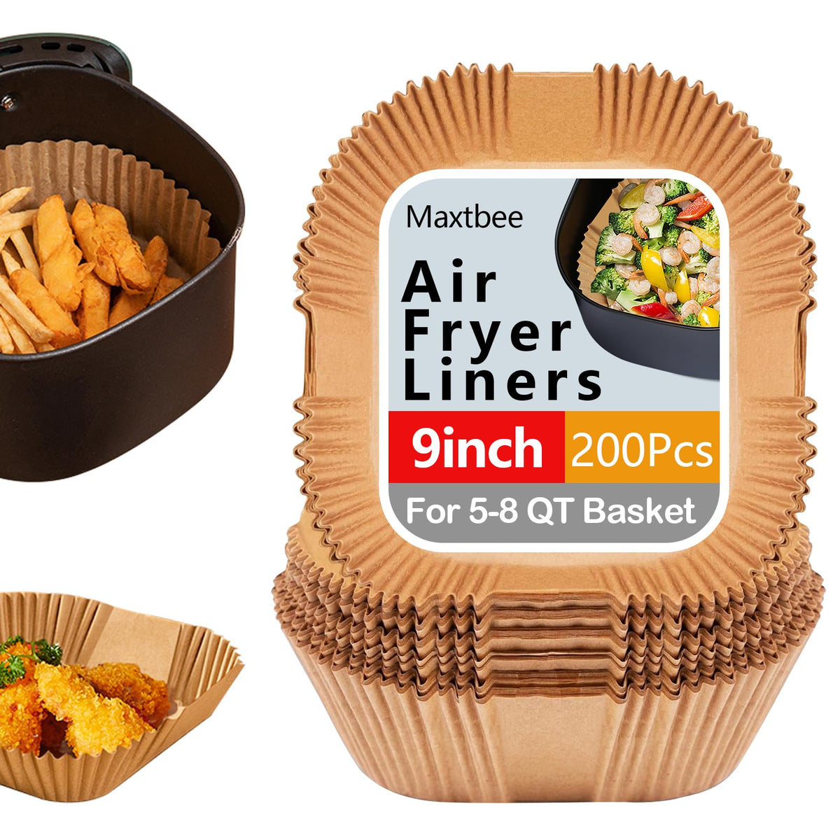 MAXTBEE 9-inch air fryer liner for mess-free frying and easy cleanup.
