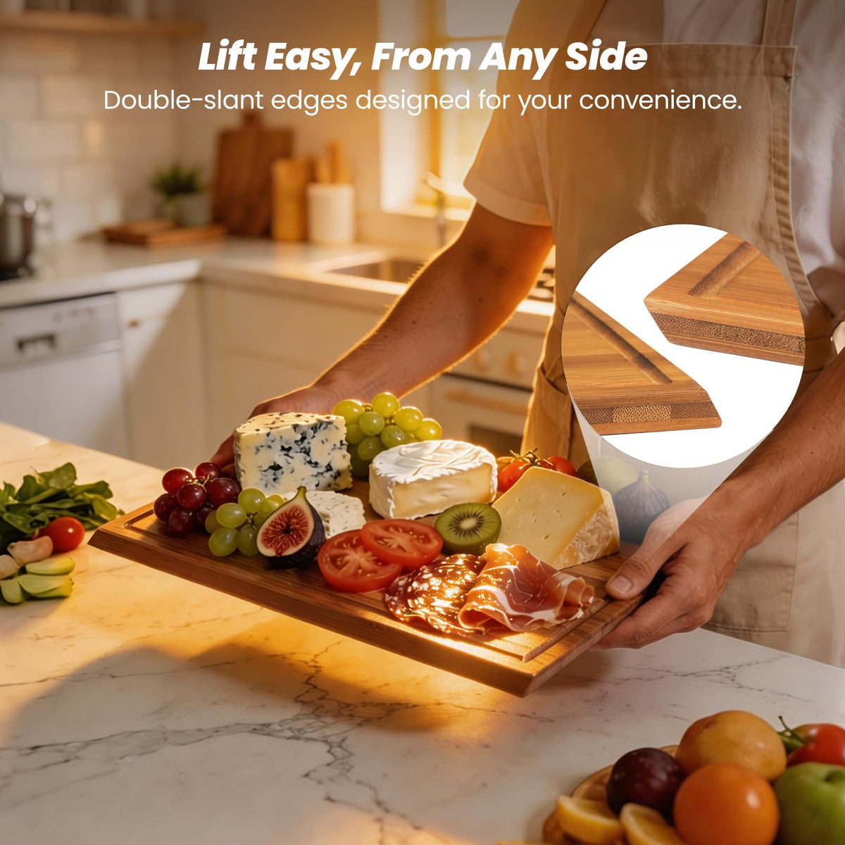 Maxboro bamboo board with charcuterie sections for stylish serving
