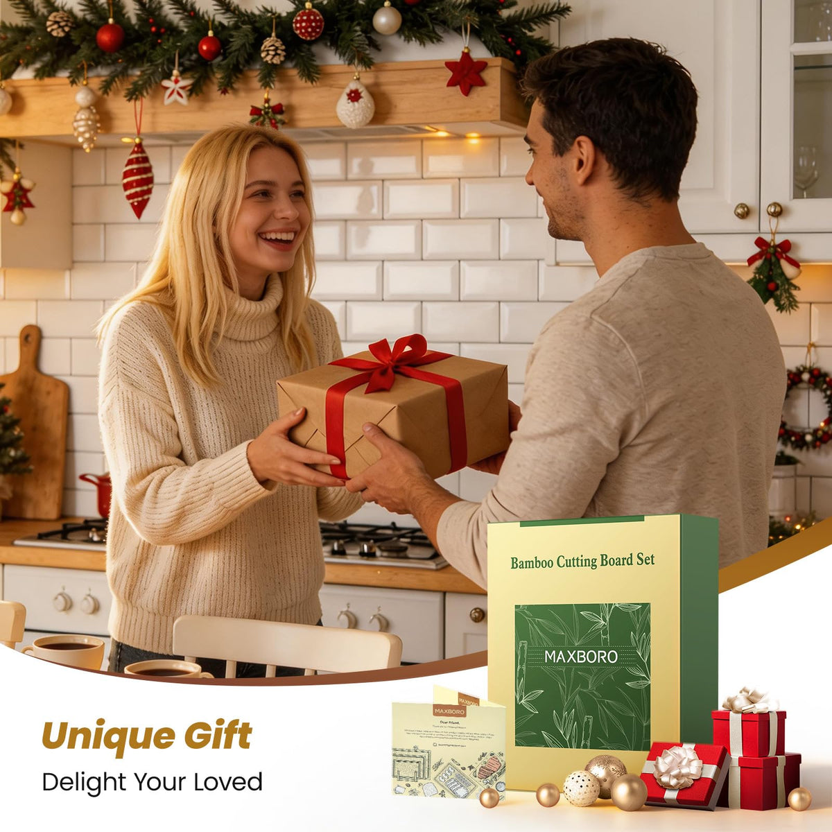 Maxboro daily-prep bamboo board ideal for family meals and gatherings