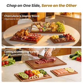Maxboro double-sided bamboo board showing cutting surface and charcuterie side