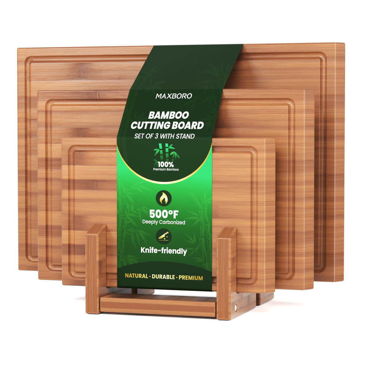 Maxboro bamboo cutting board small with juice groove for quick veggie prep