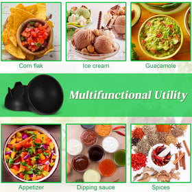 Maxcheck guacamole bowls set in black plastic for everyday entertaining.