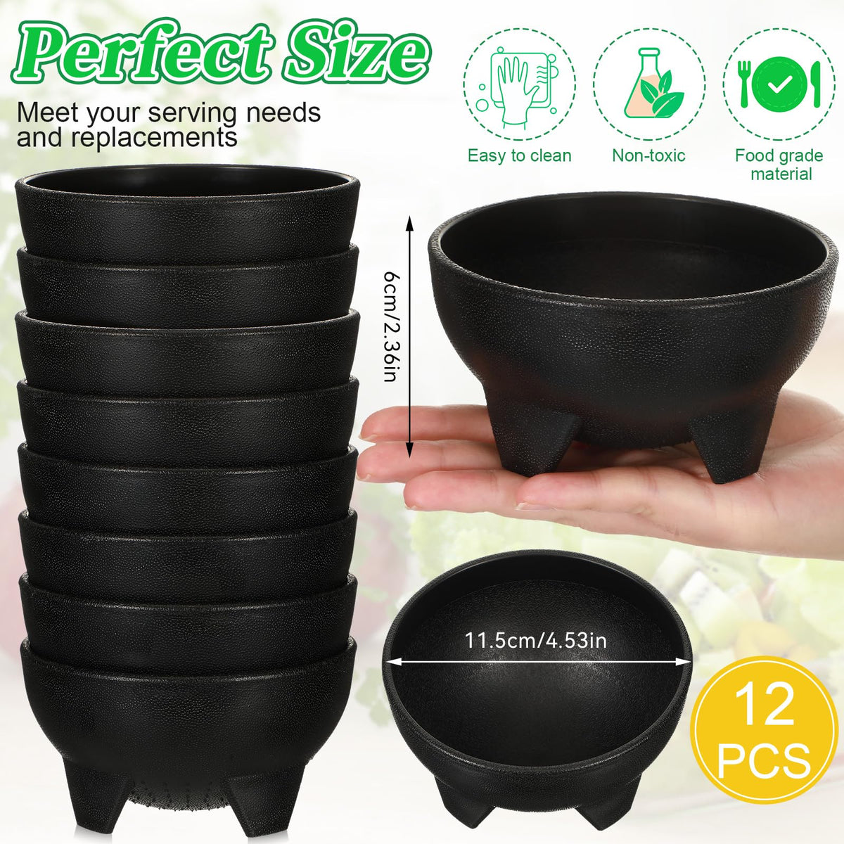 Maxcheck salsa bowls 4.5-inch black dip plates for chips and dips.
